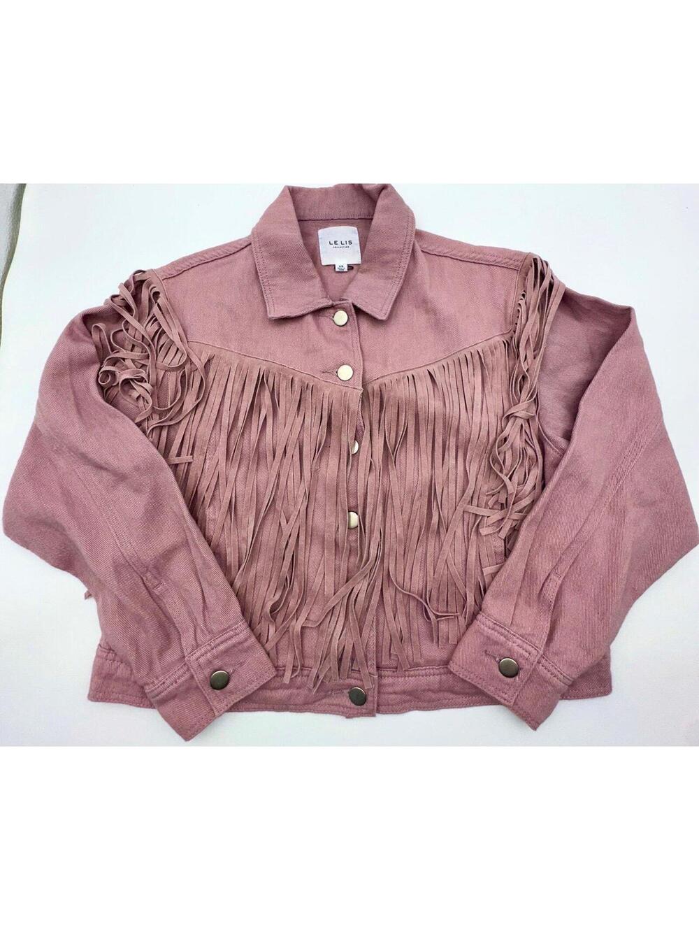 Le Lis Pink Fringe Denim Coat Womens Size XS Western